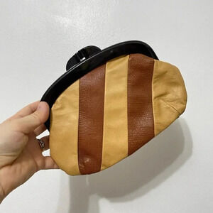 Vintage - Dual Tone Brown and Cream Leather Mini Clutch Bag